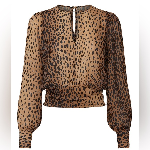 GOOD AMERICAN Leopard Keyhole Blouse | EUC!!🤎🖤🤎🖤 - Picture 1 of 15
